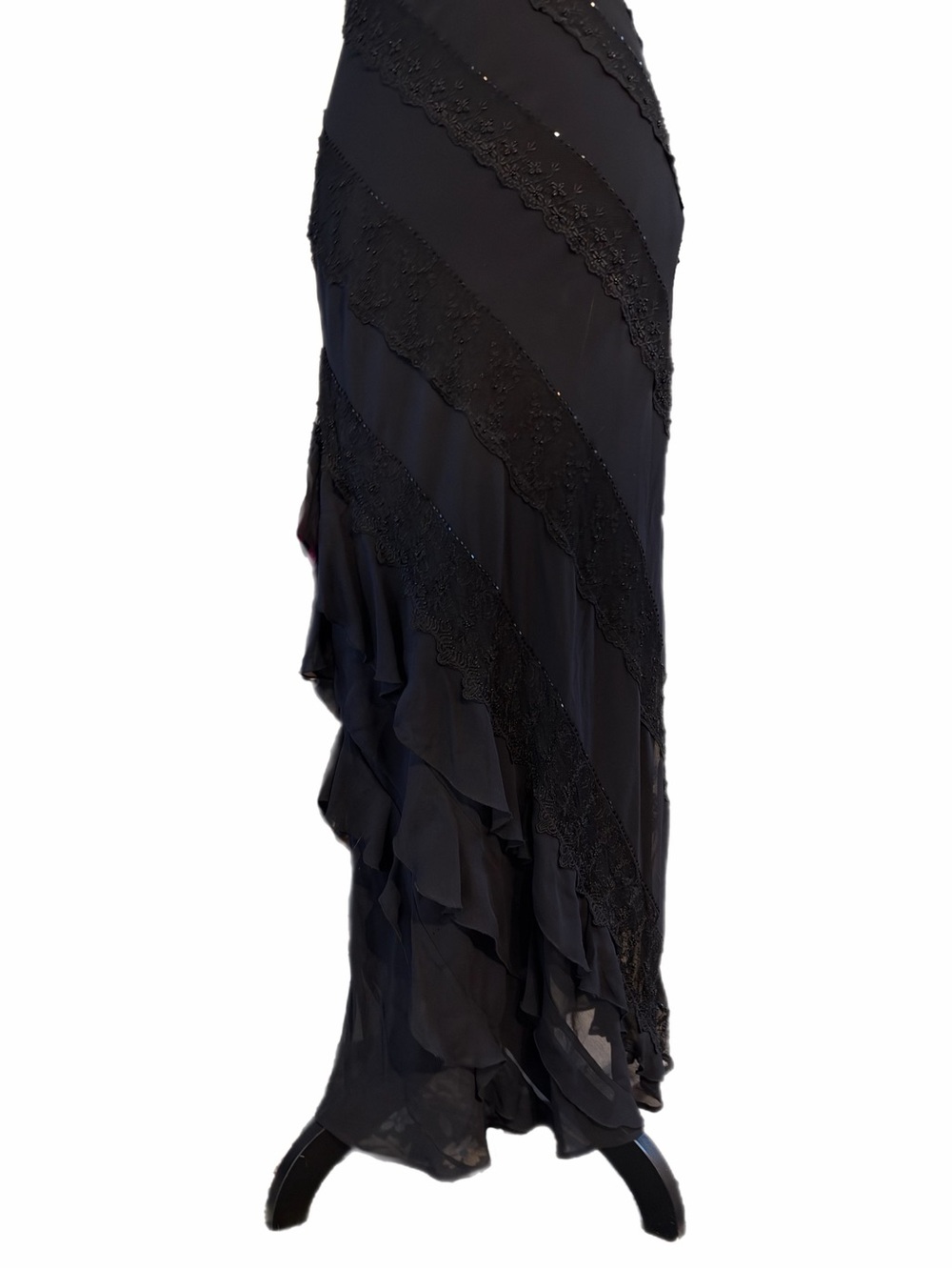 Vintage Sue Wong Nocturne Beaded Silk Sheer Mesh & Lace Ruffle Hem Maxi Dress - Picture 5 of 12